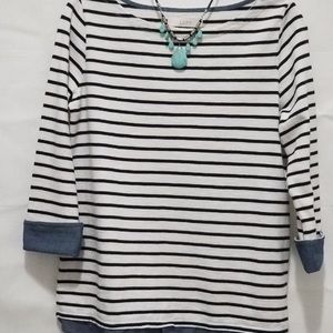 Ann Taylor Loft navy/white with jean accent top.